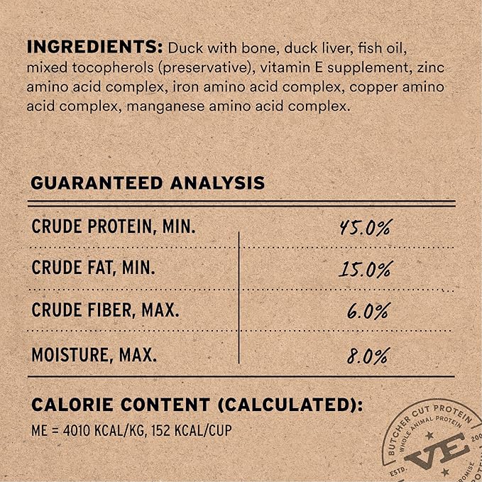 Vital Essentials Freeze Dried Dog Food, Raw Duck Soft Nibs | Complete Meal or Topper | 99% Duck, Organs & Bone | Limited Ingredient, High Protein, Grain Free Dry Dog Food | 14 oz Bag
