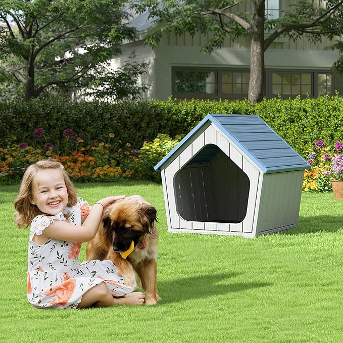 Bifanuo Dog House Outdoor Indoor for Small Dogs - Plastic Pet Shelter, Easy-Assemble & Weather-Resistant for Living Room, Balcony (Blue, 18" L x 22.4" W x 22.2" H)