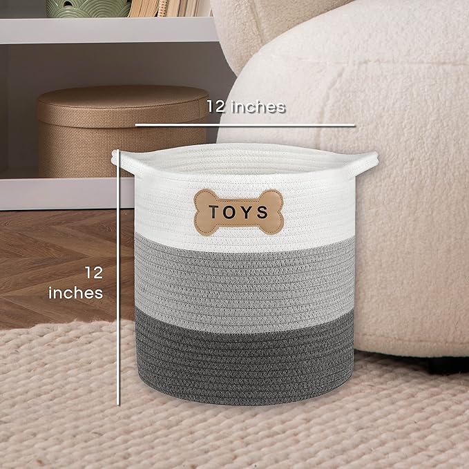 Park Life Designs Florence Dog Toy Storage Bin, Cotton Pet Organizer for Dogs, Cats, Puppies & Kittens, White-Gray Zigzag