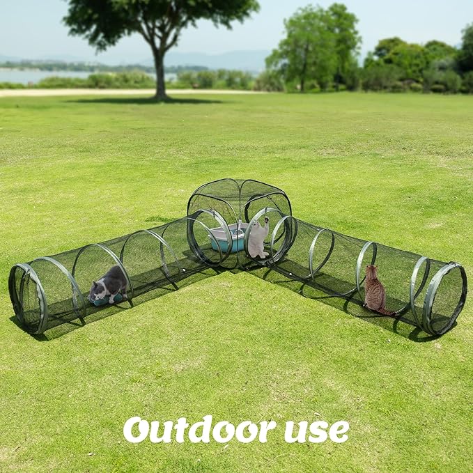 2 Connectable Large Cat Tunnels and 1 Portable Mesh Cube for Indoor and Outdoor, Durable Enclosed Outdoor Pet Playpen for Cats,Puppy and Small Animals to Play, Jump and Sleep Safely
