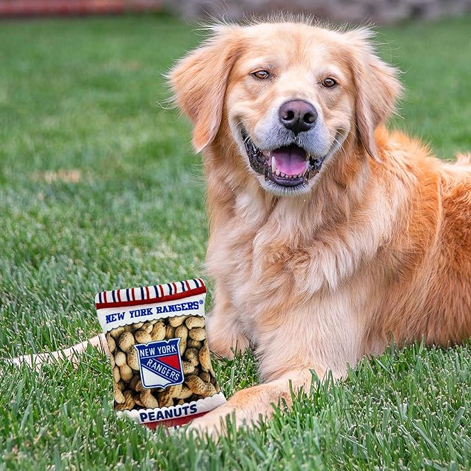Pets First NHL New York Rangers Crinkle Fine Plush Dog & Cat Squeak Toy - Cutest Stadium Peanuts Snack Plush Toy for Dogs & Cats with Inner Squeaker and Beautiful Hockey Team Name/Logo