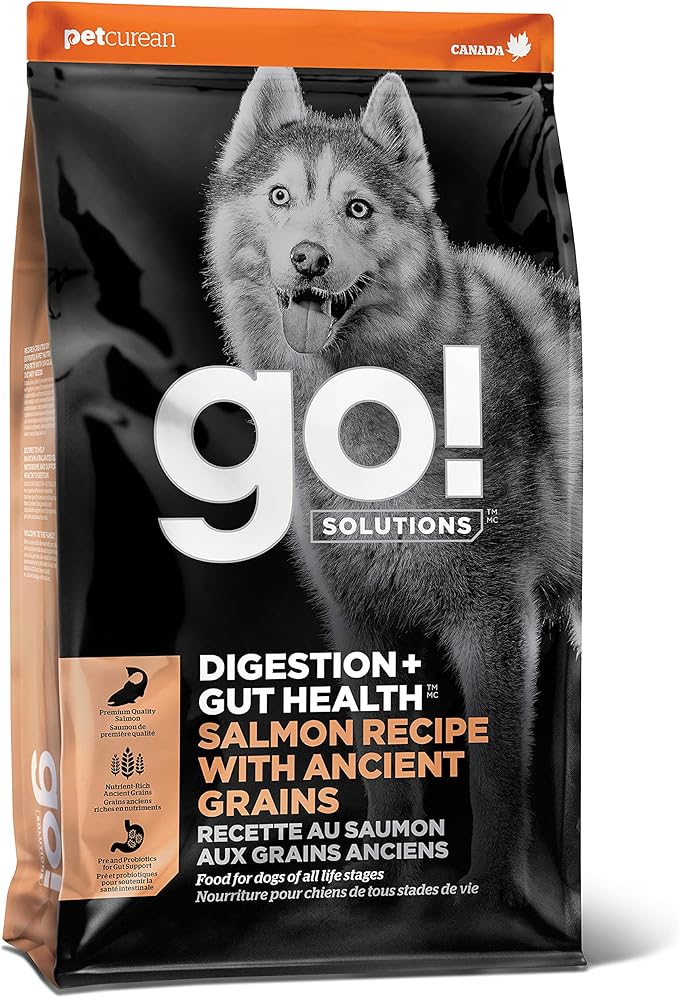 Go! Solutions Digestion + Gut Health Salmon Dry Dog Food, Premium Chicken-Free Kibble for Gastrointestinal & Digestive Wellness, Supports Sensitive Stomachs, for Puppies, Adults & Seniors, 12 lb Bag