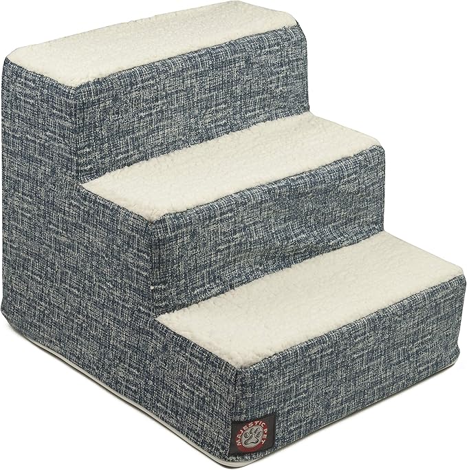 Majestic Pet Portable Pet Stairs | Soft Sherpa Steps Foam Feeling | Steps for Dogs & Cats | Dog & Cat Ramp | Indoor Only | Max Weight: up to 250 Lbs, 3 Step, Palette Heathered Navy Blue Denim