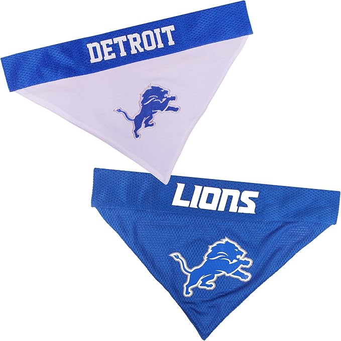 NFL DOG BANDANA - DETROIT LIONS REVERSIBLE PET BANDANA. 2 Sided Sports Bandana with a PREMIUM Embroidery TEAM LOGO, Small/Medium. - 2 Sizes & 32 NFL Teams available