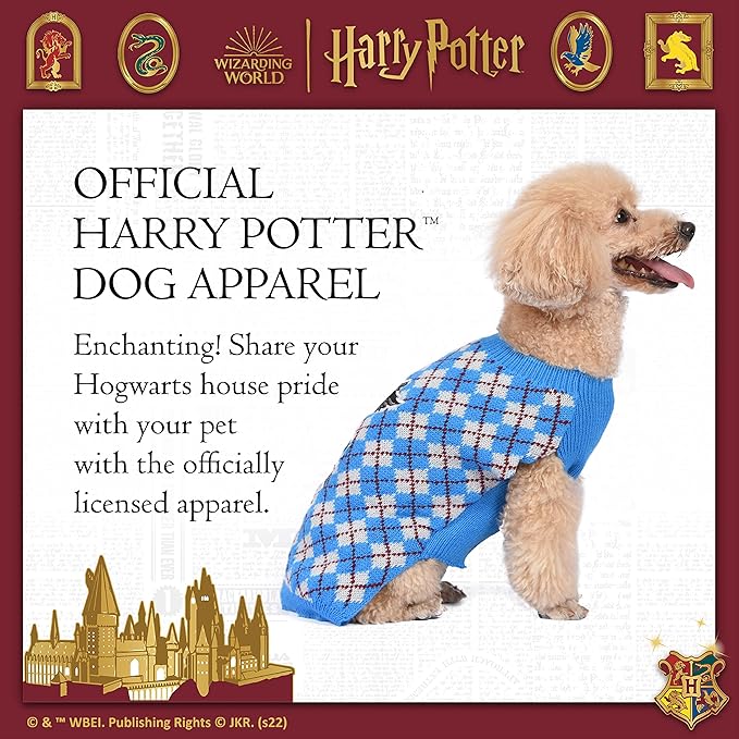 Harry Potter Ravenclaw Dog Sweater - Pet Outerwear for Dogs - Officially Licensed Dog Apparel & Accessories for Hogwarts Houses, Size Large