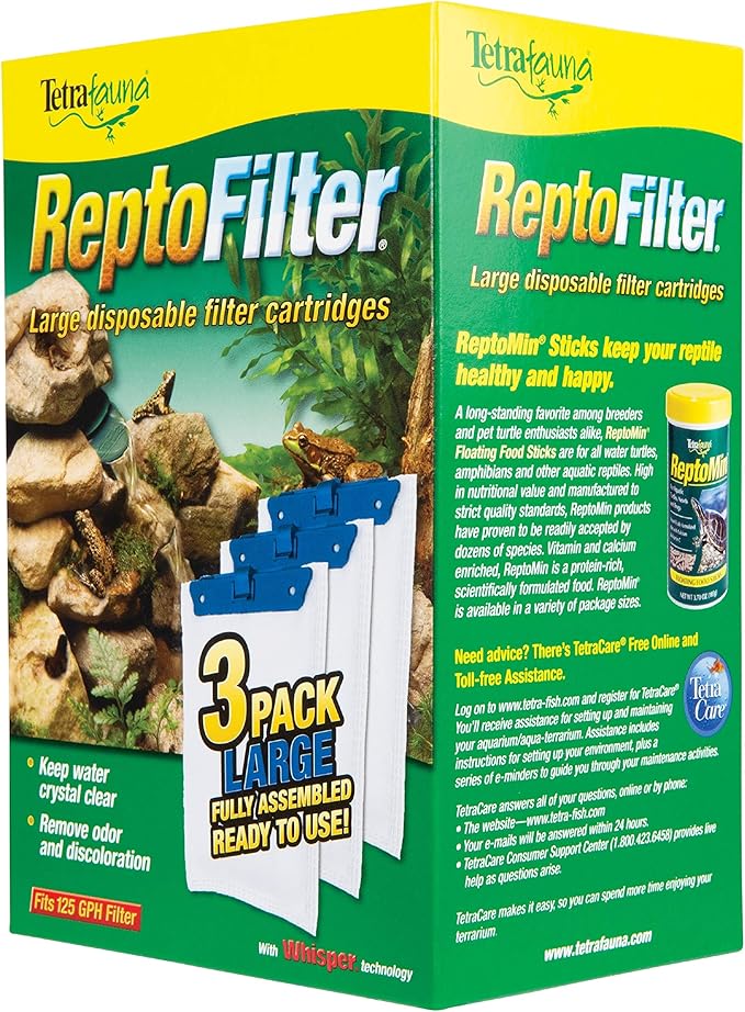 Tetra ReptoFilter Large Filter Cartridges for Terrariums, Fits TetraFauna ReptoFilter 50 gal, 3 Count (Pack of 2)