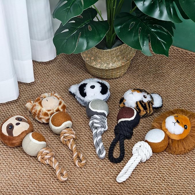 Sloth Plush Squeaky Dog Toy with Tennis Ball and Rope Puppy Teething Chew Toy Cute Fun Durable Multi-Functional Interactive Tug of War Dog Toy for Small Medium Large Dogs Toy Gift 26cm/10.24in