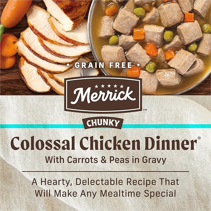 Merrick Chunky Grain Free Premium And Wholesome Canned Dog Food, Real Meat Colossal Chicken Dinner In Gravy - (Pack of 12) 12.7 oz. Cans