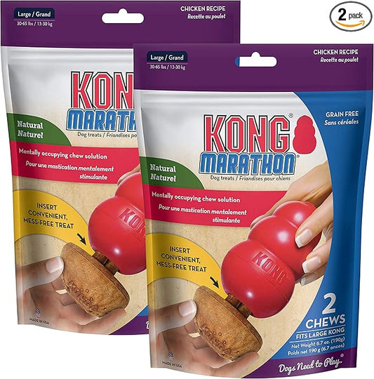 KONG Marathon - Pet Supplies for Training & Playtime - Healthy Dog Treat for KONG Dog Toys - For Large Dogs - Chicken Flavor - 2 Pack (4 Pieces Total)