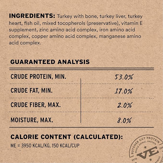 Vital Essentials Freeze Dried Cat Food, Raw Turkey Soft Nibs | Complete Meal or Topper | 99% Turkey, Organs & Bone | Limited Ingredient, High Protein, Grain Free Dry Cat Food | 12 oz Bag