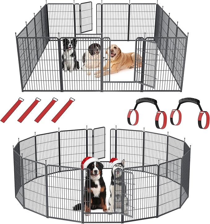 Mr Ironstone 40" Height Dog Playpen with Anti-Rust Coating – 16 Panels Portable & Foldable Indoor/Outdoor Pet Fence for Large, Medium, or Small Dogs – Durable Exercise Pen