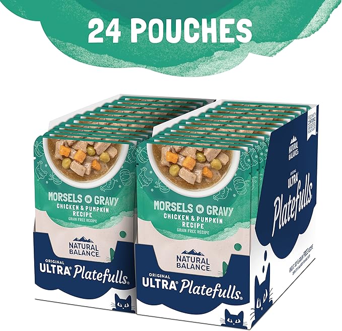 Natural Balance Original Ultra Platefulls Adult Grain-Free Wet Cat Food, Chicken & Pumpkin Recipe, 3 Ounce Pouch (Pack of 24)