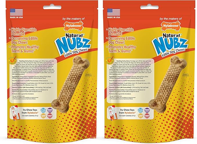 Nylabone Nubz Natural Dog Chew Treats for Large Dogs, Long Lasting Dog Chew Bones Made in the USA, Chicken Flavor Breath Freshener Dental Chews, Large Dog Bones For Dogs Over 30 lbs. (40 Count)
