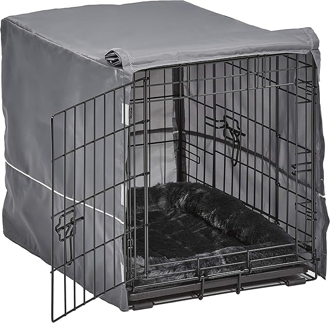 MidWest Homes for Pets Double Door 24-inch Dog Crate Kit, Bundle Includes a Two-Door Cage, Matching Gray Bed and Crate Cover, For Small Breeds