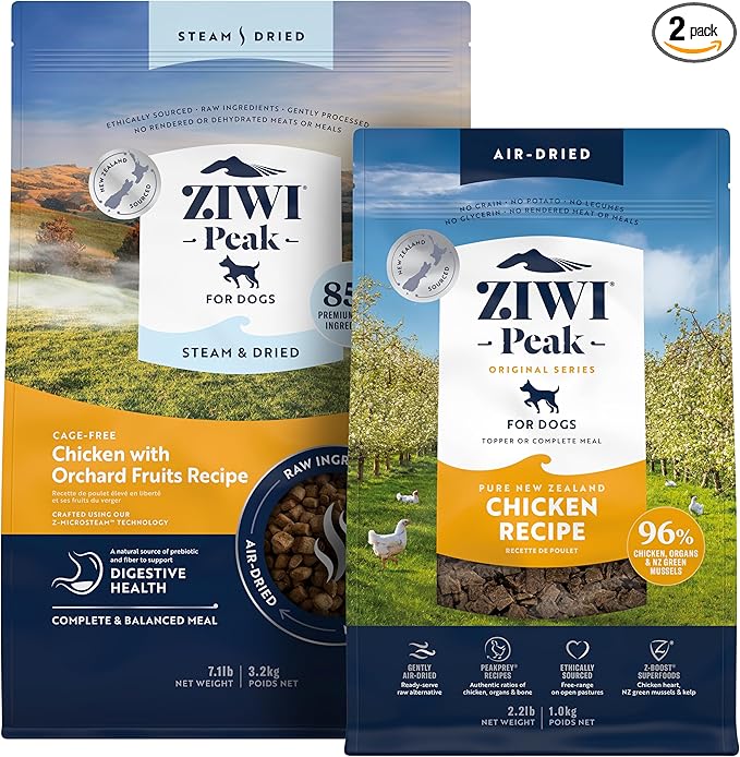 ZIWI Peak Large Chicken Dry Dog Food Bundle- Air-Dried Chicken (35.2oz) + Steam & Dried Chicken w/Fruits (113.6oz)