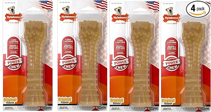 Nylabone 4 Pack of Power Chew Textured Flavored Durable Chew Toy for Dogs, XL/Souper, Made in The USA