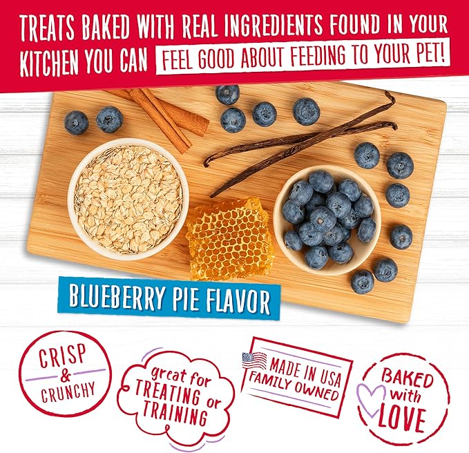 Charlee Bear Bearnola Bites Crunchy Dog Treats, Blueberry Pie, 8 Ounce Resealable Bag, Limited Ingredient, Natural, Healthy Granola Dog Snacks, Made in USA