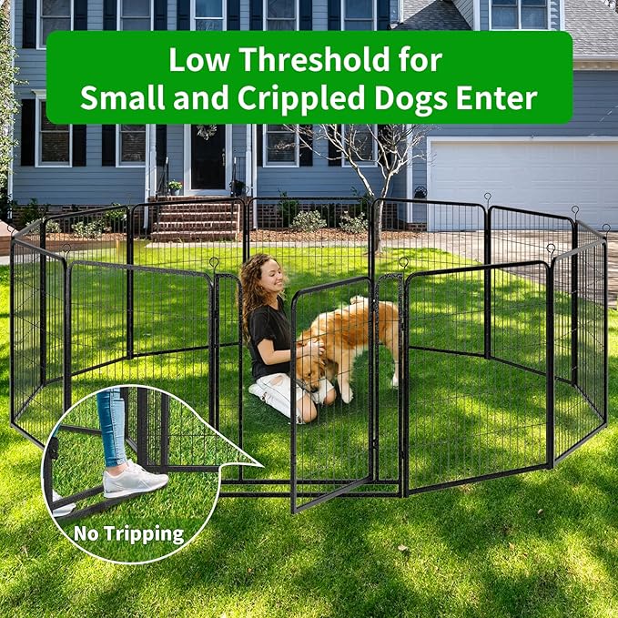Kfvigoho Dog Playpen Outdoor Extra Wide 24 Piece Panels Heavy Duty Dog Fence 40" Height Anti-Rust with Doors Portable for RV Camping Yard, Total 63FT, 316 Sq.ft, Snowy Black