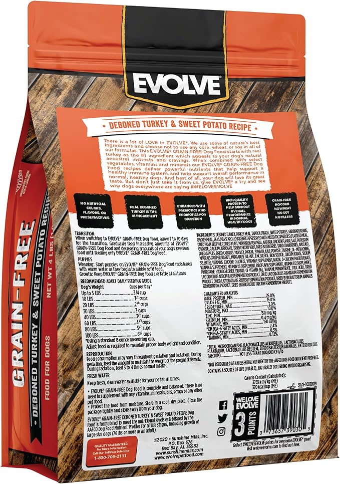 Evolve Grain Free Deboned Turkey & Sweet Potato Recipe Dog Food, 4 lb.