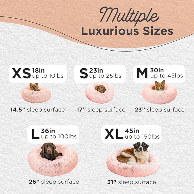 Best Friends by Sheri The Original Calming Donut Dog Bed for Large Dogs up to 100 lbs, Shag Faux Fur, Cotton Candy Pink, 36" x 36"