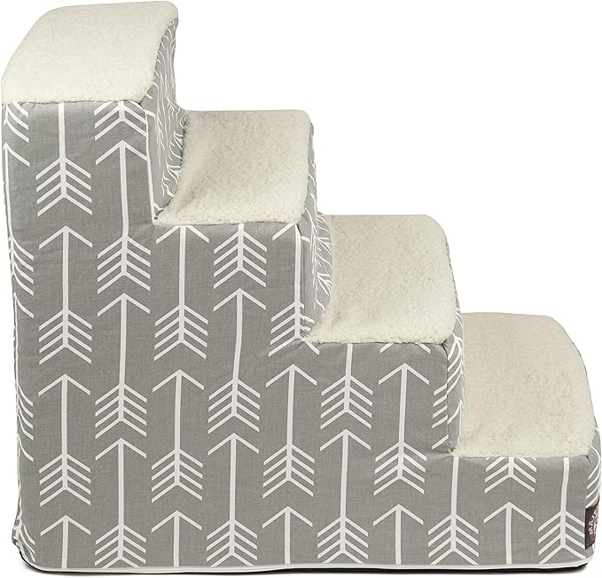 Majestic Pet Portable Pet Stairs | Soft Sherpa Steps Foam Feeling | Steps for Dogs & Cats | Dog & Cat Ramp | Perfect for Bed & Sofa | Indoor Only | Max Weight: up to 250 Lbs, 4 Step, Arrow Gray