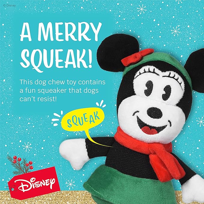 Disney for Pets 9 Inch Holiday Plush Minnie Mouse Squeaker Toy for Dogs | Minnie Mouse Plush Dog Toy | Holiday Disney Toys for Dogs, Official Product of Disney for Pets