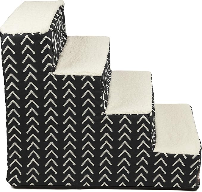 Majestic Pet 4 Step Portable Dog Stairs for Small Dogs to get on Bed Supports 25 lbs or Less – Dog Steps for High Bed with Machine Washable Cover – Pet Stairs for Cats Boho Arrow Black