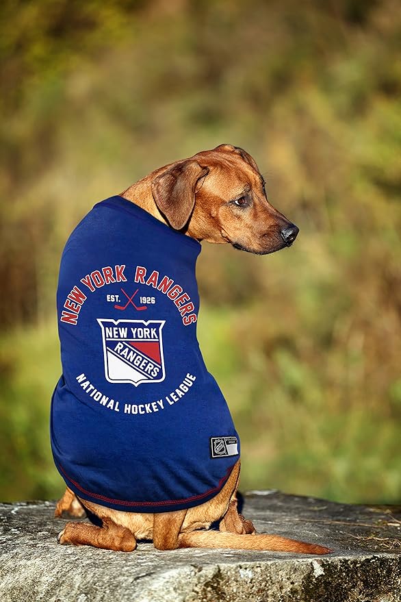 NHL New York Rangers Tee Shirt for Dogs & Cats, Medium. - Are You A Hockey Fan? Let Your Pet Be An NHL Fan Too!