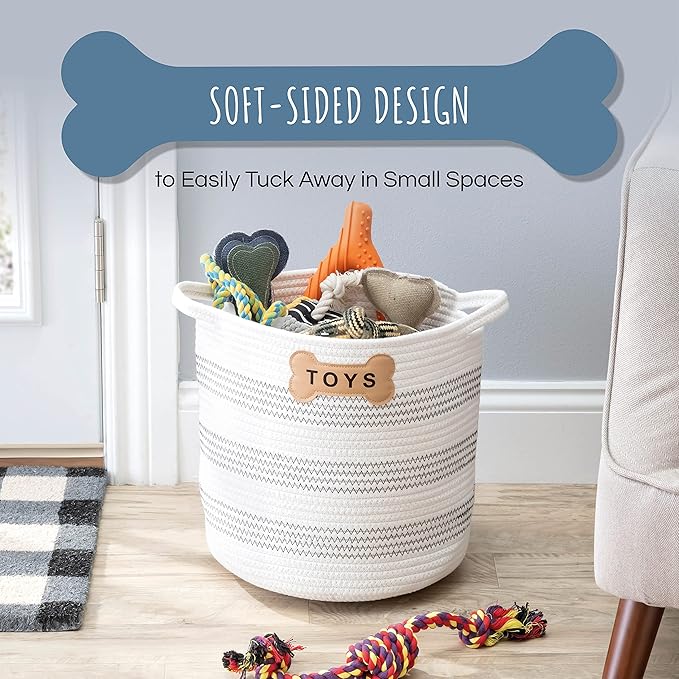 Park Life Designs Cotton Dog and Cat Toy Storage Bin, White-Gray Zigzag, 12-Inch | Collapsible Fabric Organizer | Stylish Florence Design | Lightweight, Durable Canvas