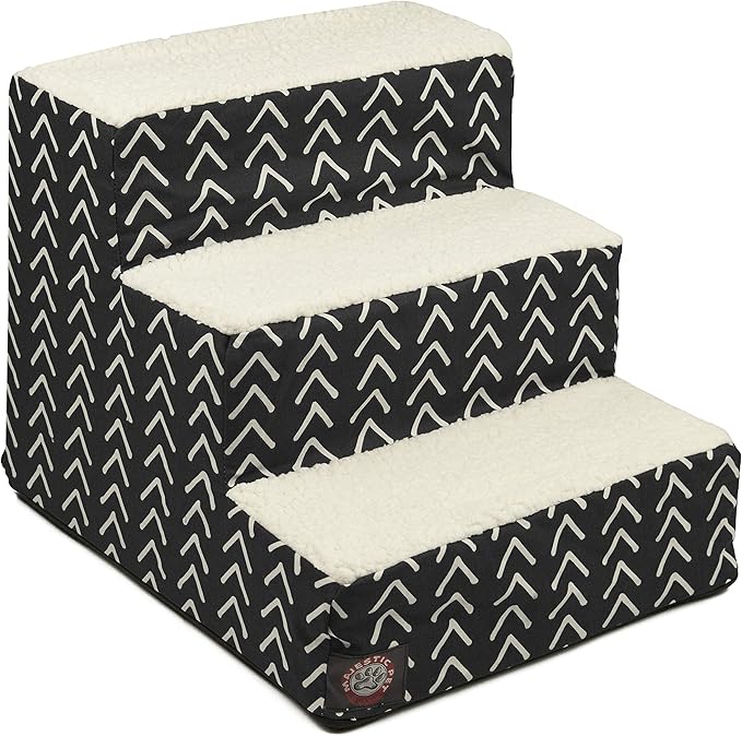 Majestic Pet 3 Step Portable Dog Stairs for Small Dogs to get on Bed Supports 25 lbs or Less – Dog Steps for High Bed with Machine Washable Cover – Pet Stairs for Cats Boho Arrow Black