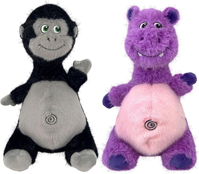 KONG Knots Belly - Soft Plush Exterior with Internal Skeleton Rope Ball and Squeaker (Hippo/Gorilla Bundle)