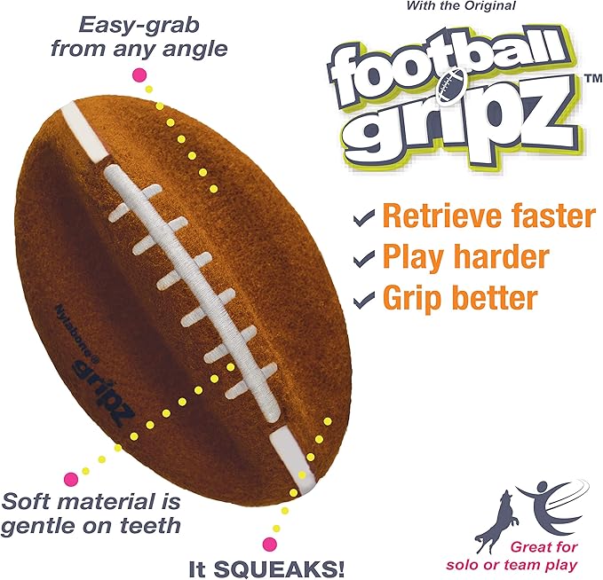 Nylabone Power Play Felt Football Gripz Fetch Toy, Squeaky Ball Chew Toy for Dogs, Large (1 Count) (Pack of 5)