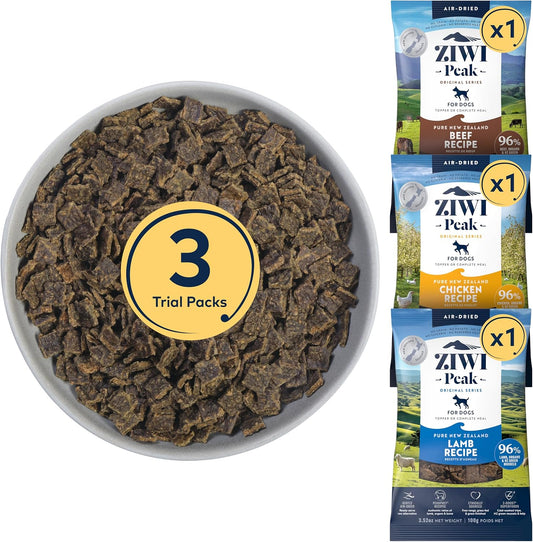 Bundle of ZIWI Peak Air-Dried Dog Food, Trial Size: Beef + Chicken + Lamb - All Natural, High Protein, Grain Free, Limited Ingredient w/Superfoods (3.5oz)