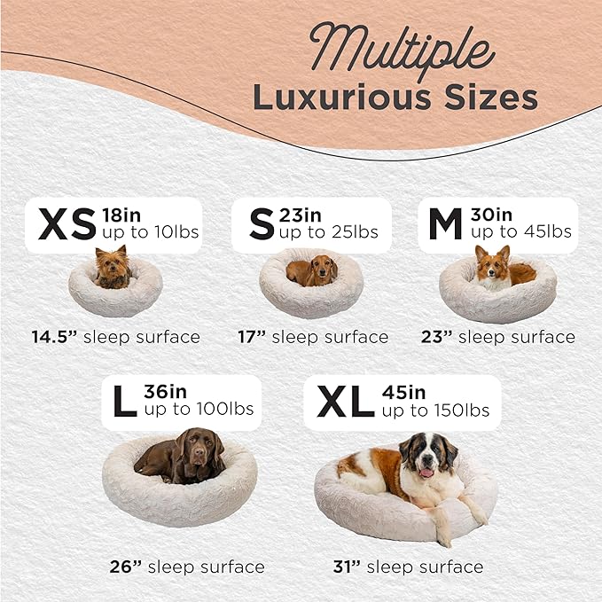 Best Friends by Sheri The Original Calming Donut Dog Bed for Medium Dogs up to 45 lbs, Lux Faux Fur, Oyster, Medium, 30" x 30"