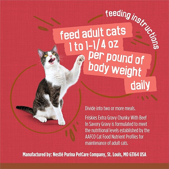 Friskies Purina Extra Gravy Wet Cat Food Chunky with Beef in Savory Gravy - 5.5 oz. Cans,(Pack of 48)