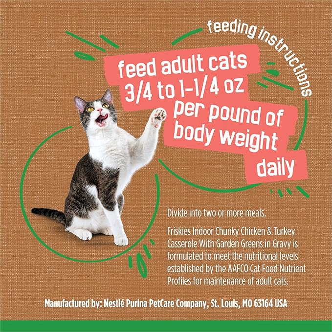 Friskies Purina Indoor Cat Food Chunky Chicken and Turkey Casserole with Garden Greens in Gravy 24/5.5 Oz - 5.5 Oz. Cans (Pack of 48)