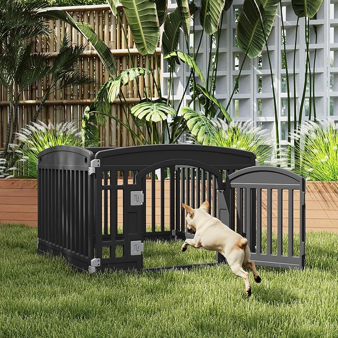 DUMOS Dog Playpen 4 Panels 24" Plastic Exercise Fence Pen with Door Small Puppy, Medium Dogs Animal Pet for Outdoor, Garden, Yard, RV Camping(Black)