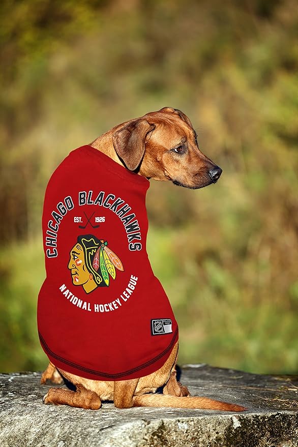 NHL Chicago Blackhawks Tee Shirt for Dogs & Cats, Small. - Are You A Hockey Fan? Let Your Pet Be An NHL Fan Too!