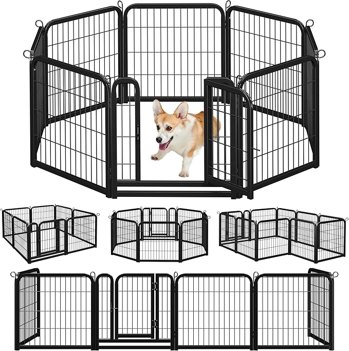 Topeakmart Unleashed Dog Playpen 24 inch 8-Panel Portable Pet Fence for Small/Medium/Large Dogs | Indoor, Outdoor, Yard & RV Camping Use