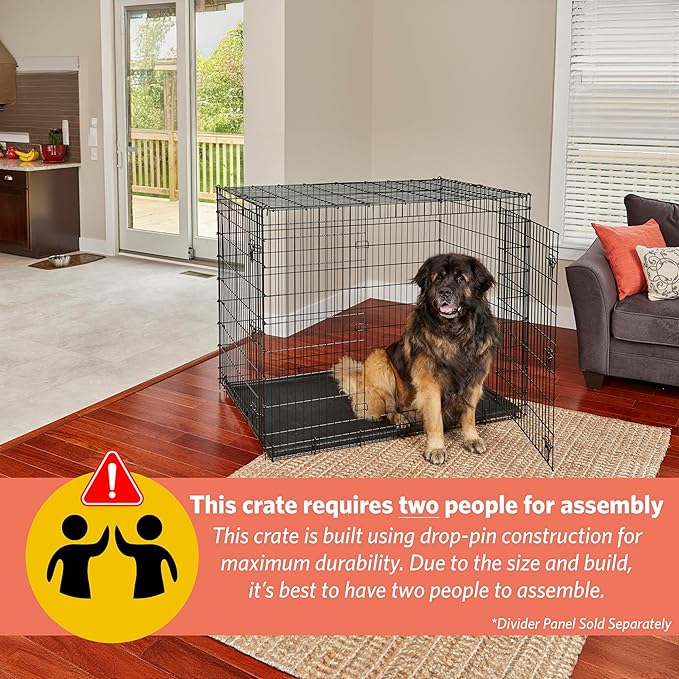 Solutions by MidWest Homes for Pets 54-Inch Drop Pin Crate for Giant Breeds Over 100 lbs, Double Door Dog Crate with Leak-Proof Tray & Secure Latches, Durable Drop Pin Construction