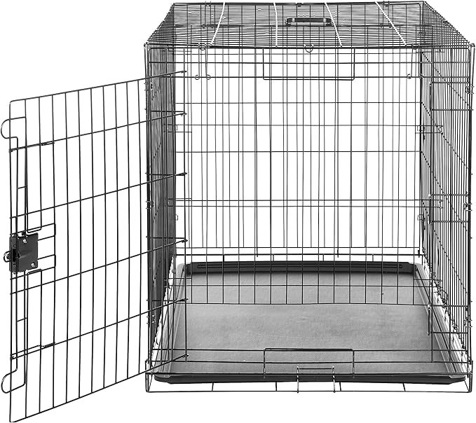 Amazon Basics Durable, Foldable Metal Wire Dog Crate with Removable Tray, Single Door, Divider Panel, 42 x 28 x 30 in, Black
