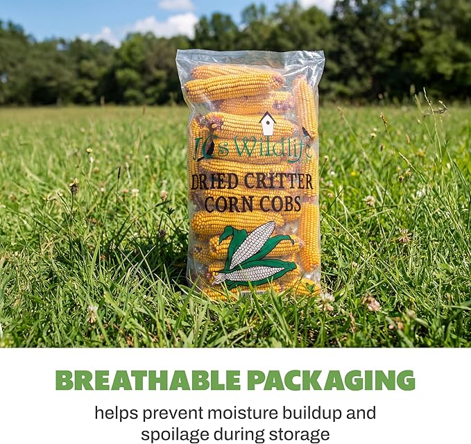 JCs Wildlife Dried Corn on the Cob for Wildlife, Natural Feed for Squirrels, Deer, Raccoons, Rabbits, Ducks, Geese & Backyard Critters, Breathable Packaging, 14 lb Bags (3 Packs)