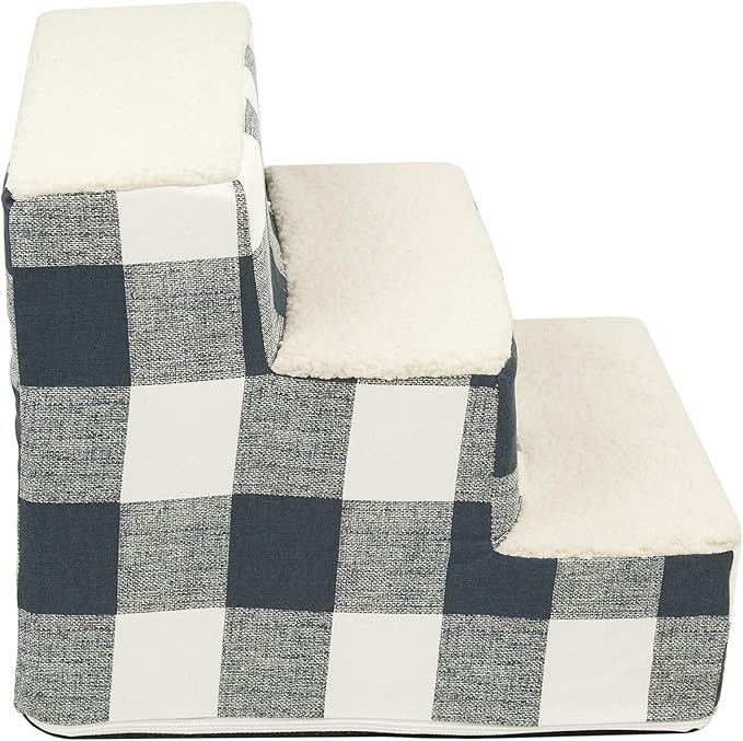 Majestic Pet Portable Pet Stairs | Soft Sherpa Steps Foam Feeling | Steps for Dogs & Cats | Dog & Cat Ramp | Indoor Only | Max Weight: up to 250 Lbs, 3 Step, Anderson Check Navy Blue