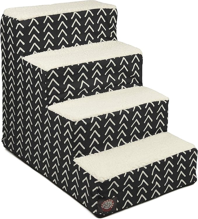 Majestic Pet 4 Step Portable Dog Stairs for Small Dogs to get on Bed Supports 25 lbs or Less – Dog Steps for High Bed with Machine Washable Cover – Pet Stairs for Cats Boho Arrow Black