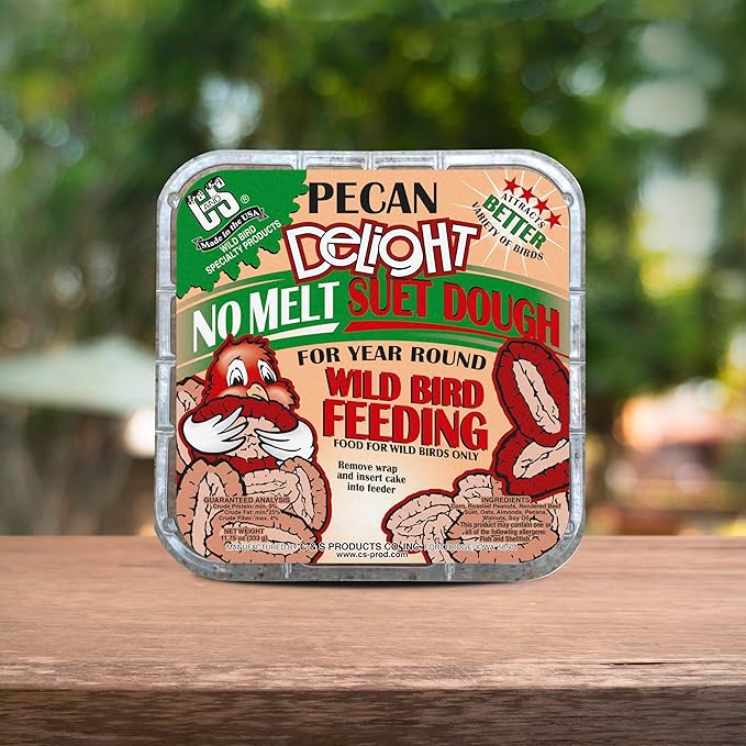 C&S Pecan Delight No Melt Suet Dough, Suet Cakes for Wild Birds Including Nuthatches, Woodpeckers, Chickadees and More, 11.75 Ounces, Pack of 8