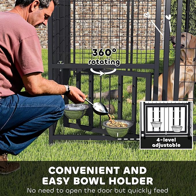 PawHut Outdoor Dog Kennel with Roof, 8' x 4' x 6' Heavy Duty Welded Wire Dog Playpen Enclosure with Escape-Proof Lock, Adjustable Bowls, UV-Resistant & Waterproof Cover, for S&M&L Breeds, Silver