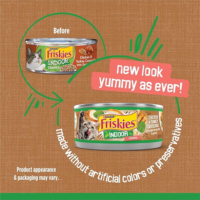 Purina Friskies Indoor Cat Food Chunky Chicken and Turkey Casserole With Garden Greens in Gravy 24/5.5 Oz - (Pack of 24) 5.5 Oz. Cans