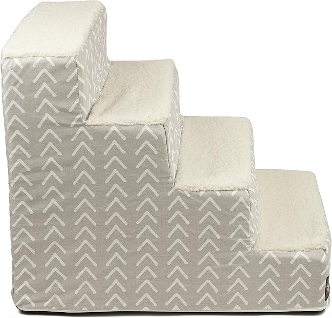 Majestic Pet Portable Pet Stairs | Soft Sherpa Steps Foam Feeling | Steps for Dogs & Cats | Dog & Cat Ramp | Indoor Only | Max Weight: up to 250 Lbs, 4 Step, Boho Arrow Light Gray