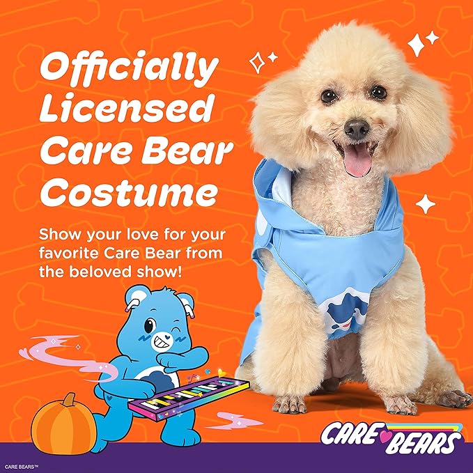 Care Bears Grumpy Bear Halloween Dog Costume, Officially Licensed Sleeveless Polyester Hoodie with Screen-Printed Thundercloud Belly and Character Hood, Machine Washable, Blue, Size Medium