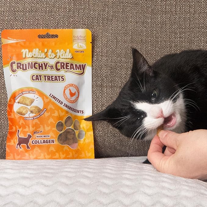 Fieldcrest Farms Nothin’ to Hide Collagen Cat Treats – Chicken Flavor Crunchy & Creamy Cat Snacks, High-Protein Treats for Healthy Skin, Coat & Joints, 3 oz Bag (Pack of 4)